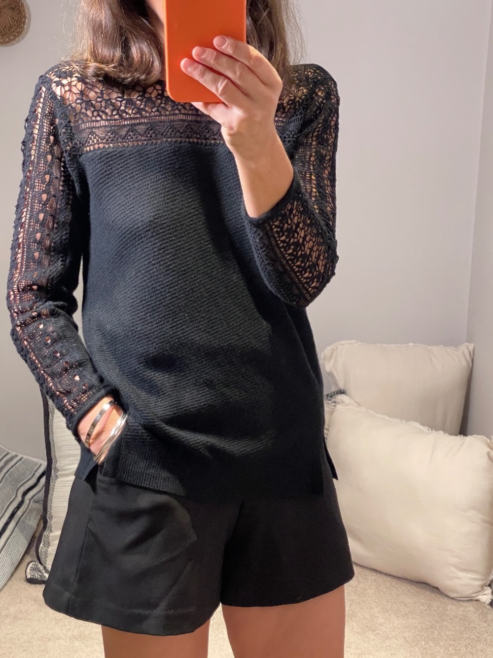 Lucky Brand knit and crochet black  long sleeve top women S